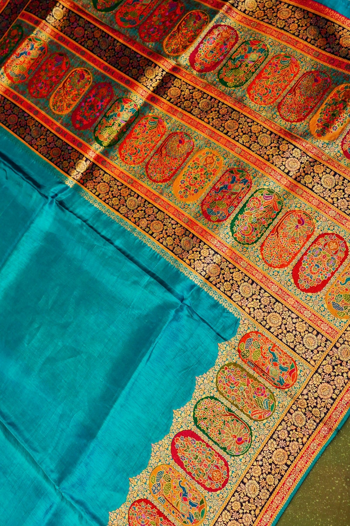 Banarasi Teal Blue Blended Moonga Silk Saree