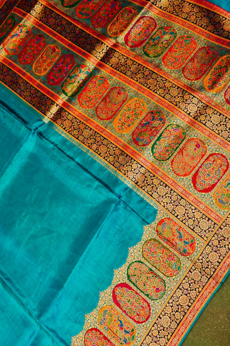 Banarasi Teal Blue Blended Moonga Silk Saree