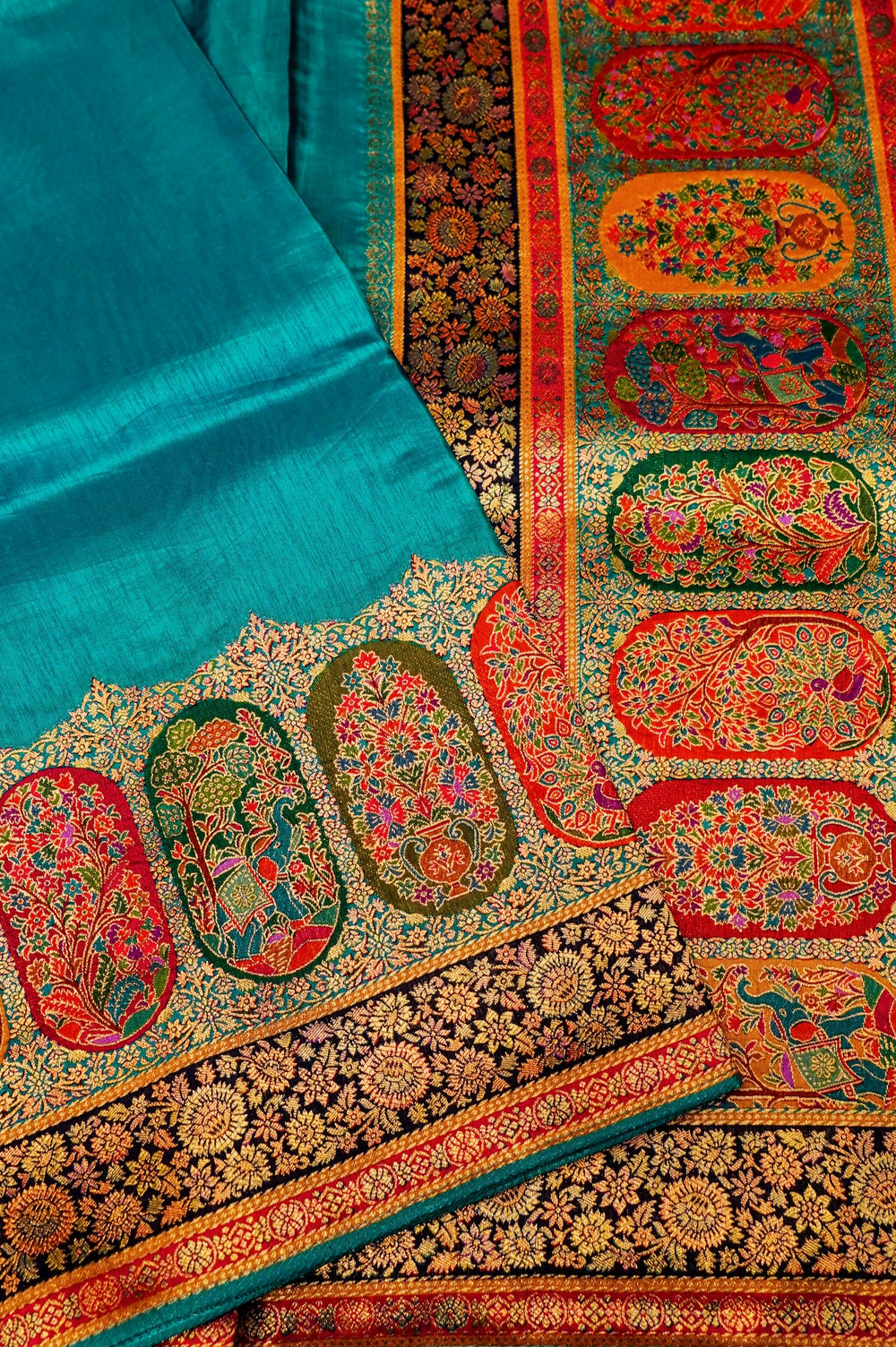 Banarasi Teal Blue Blended Moonga Silk Saree