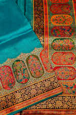 Banarasi Teal Blue Blended Moonga Silk Saree