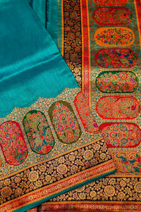 Banarasi Teal Blue Blended Moonga Silk Saree