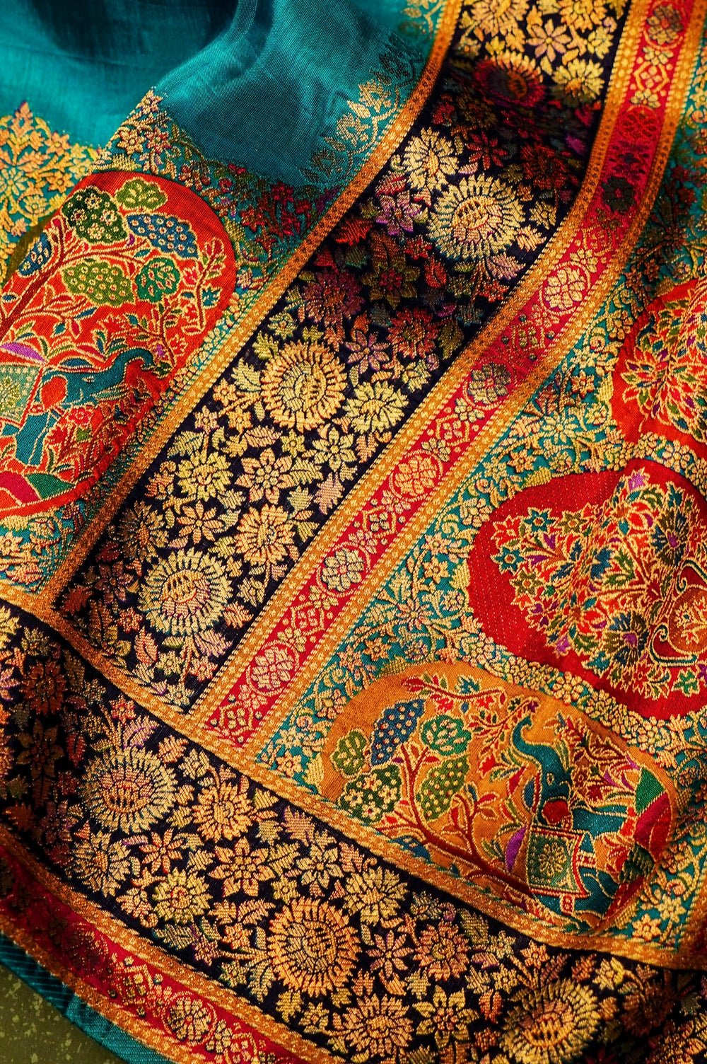 Banarasi Teal Blue Blended Moonga Silk Saree