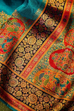 Banarasi Teal Blue Blended Moonga Silk Saree