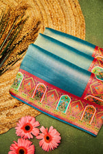 Banarasi Teal Blue Blended Moonga Silk Saree
