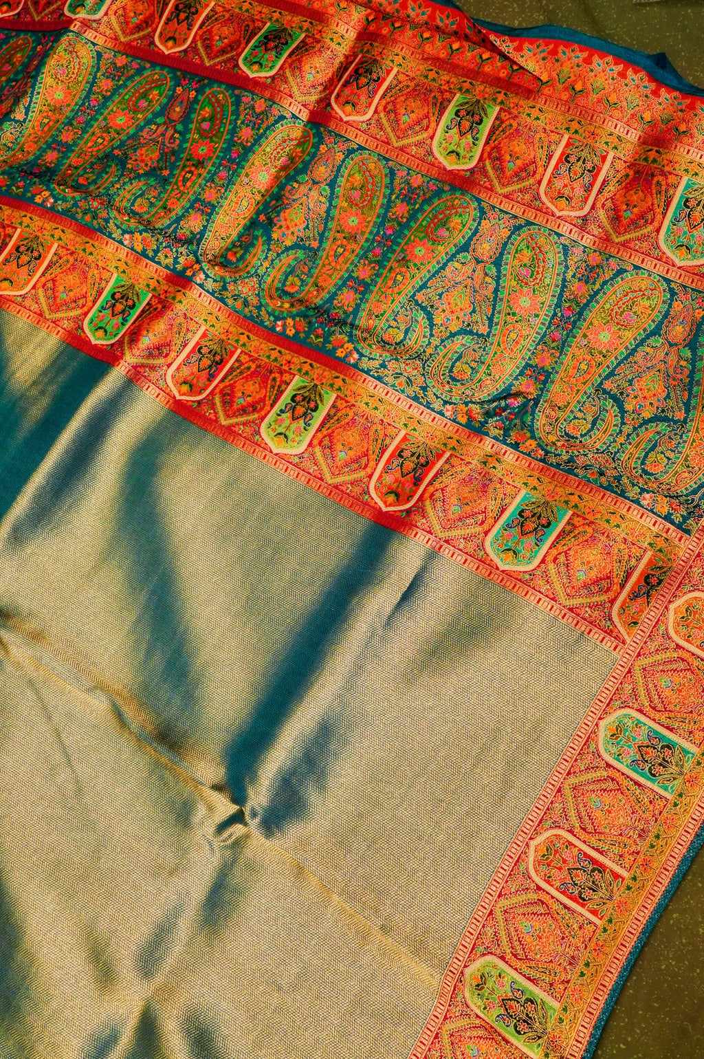 Banarasi Teal Blue Blended Moonga Silk Saree