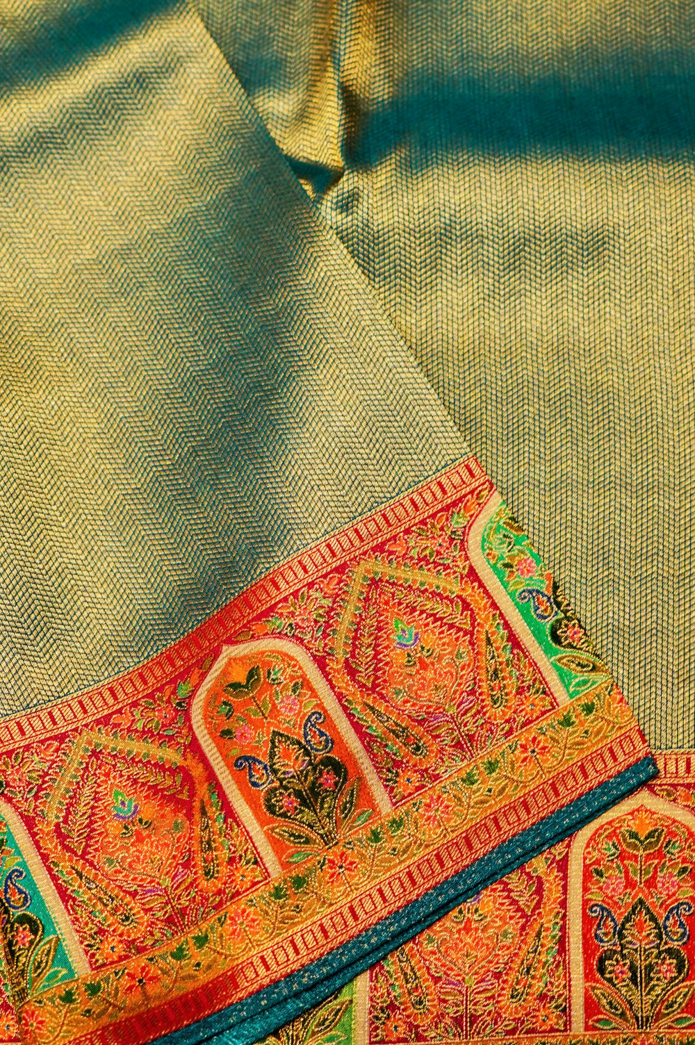 Banarasi Teal Blue Blended Moonga Silk Saree