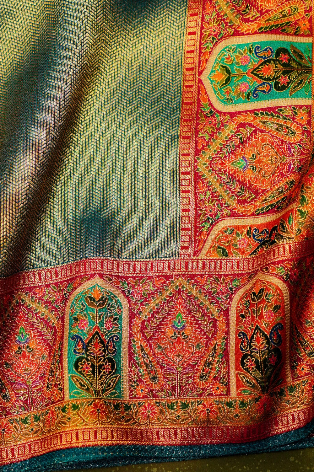 Banarasi Teal Blue Blended Moonga Silk Saree