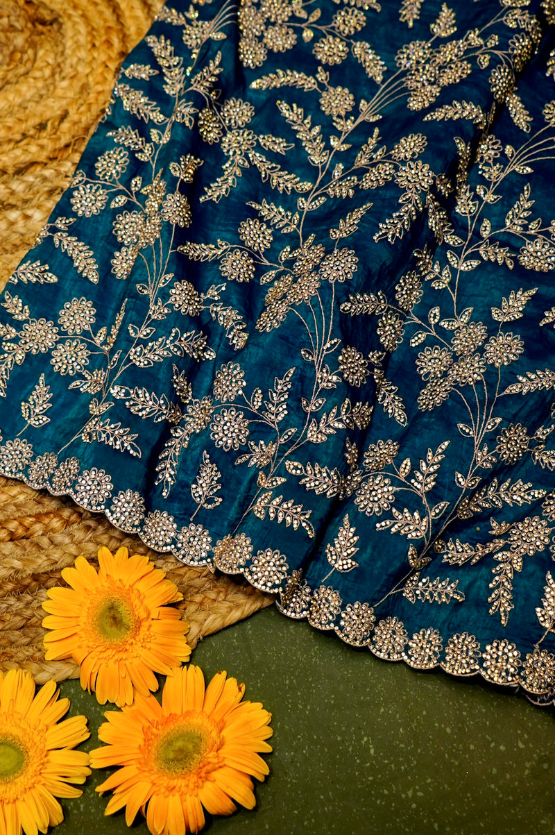 Designer Teal Blue Organza Saree