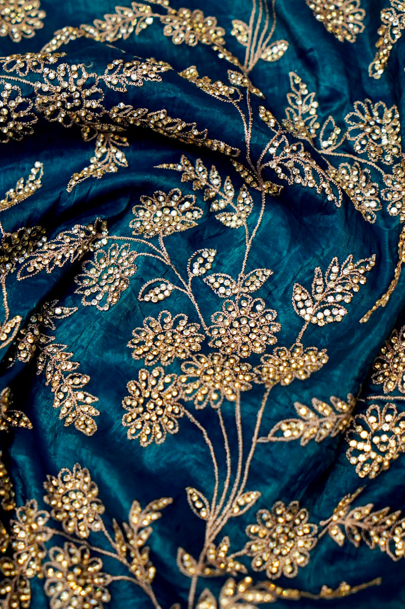 Designer Teal Blue Organza Saree