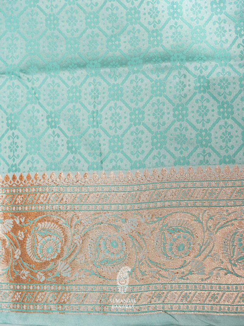 Banarasi Aqua Green Blended Katan Soft Silk Saree