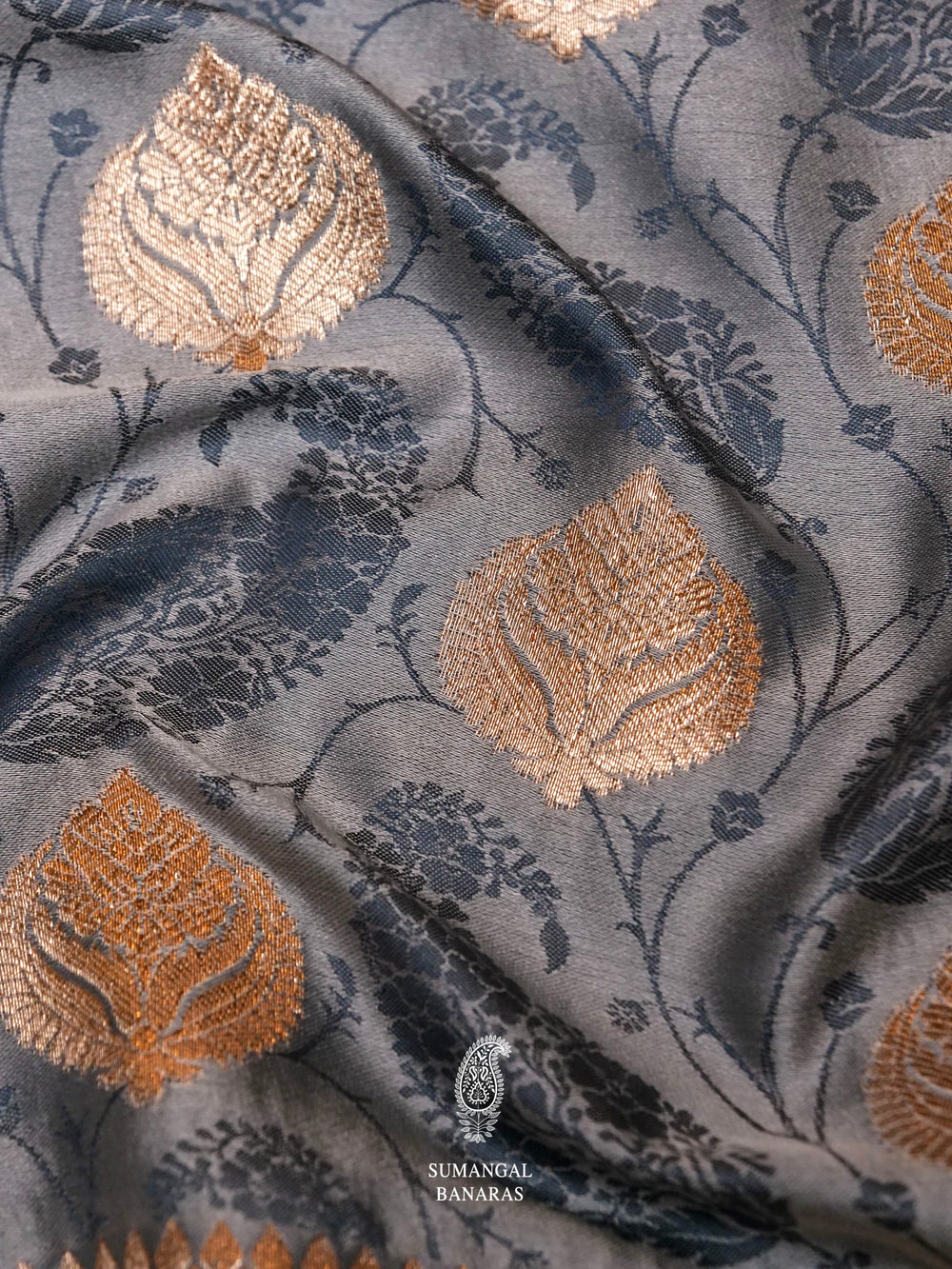 Banarasi Grey Blended Katan Soft Silk Saree