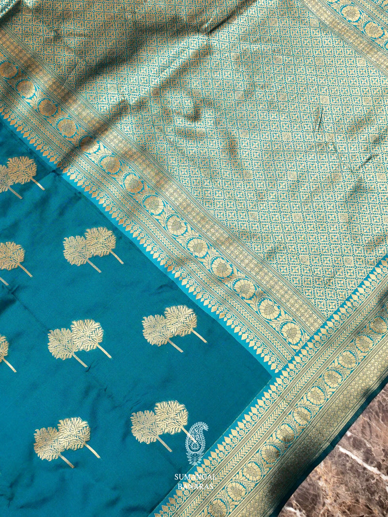 Banarasi Teal Blue Blended SIlk Saree
