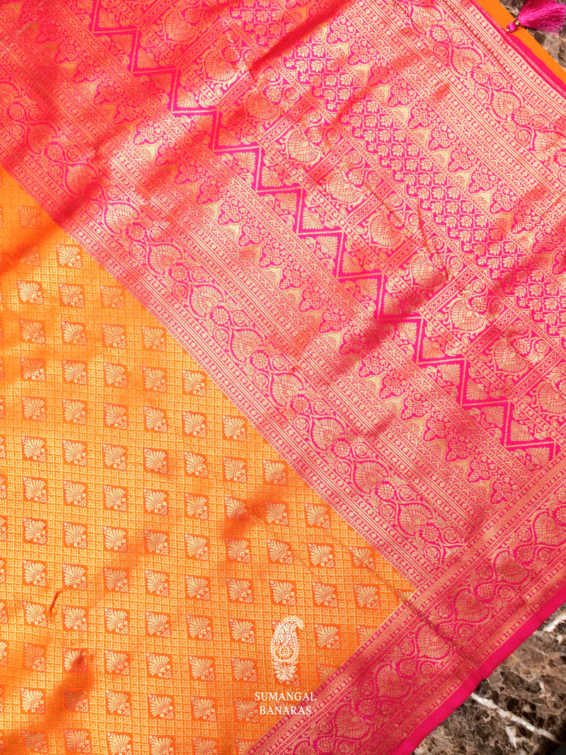 Banarasi Orange Blended  Silk Saree