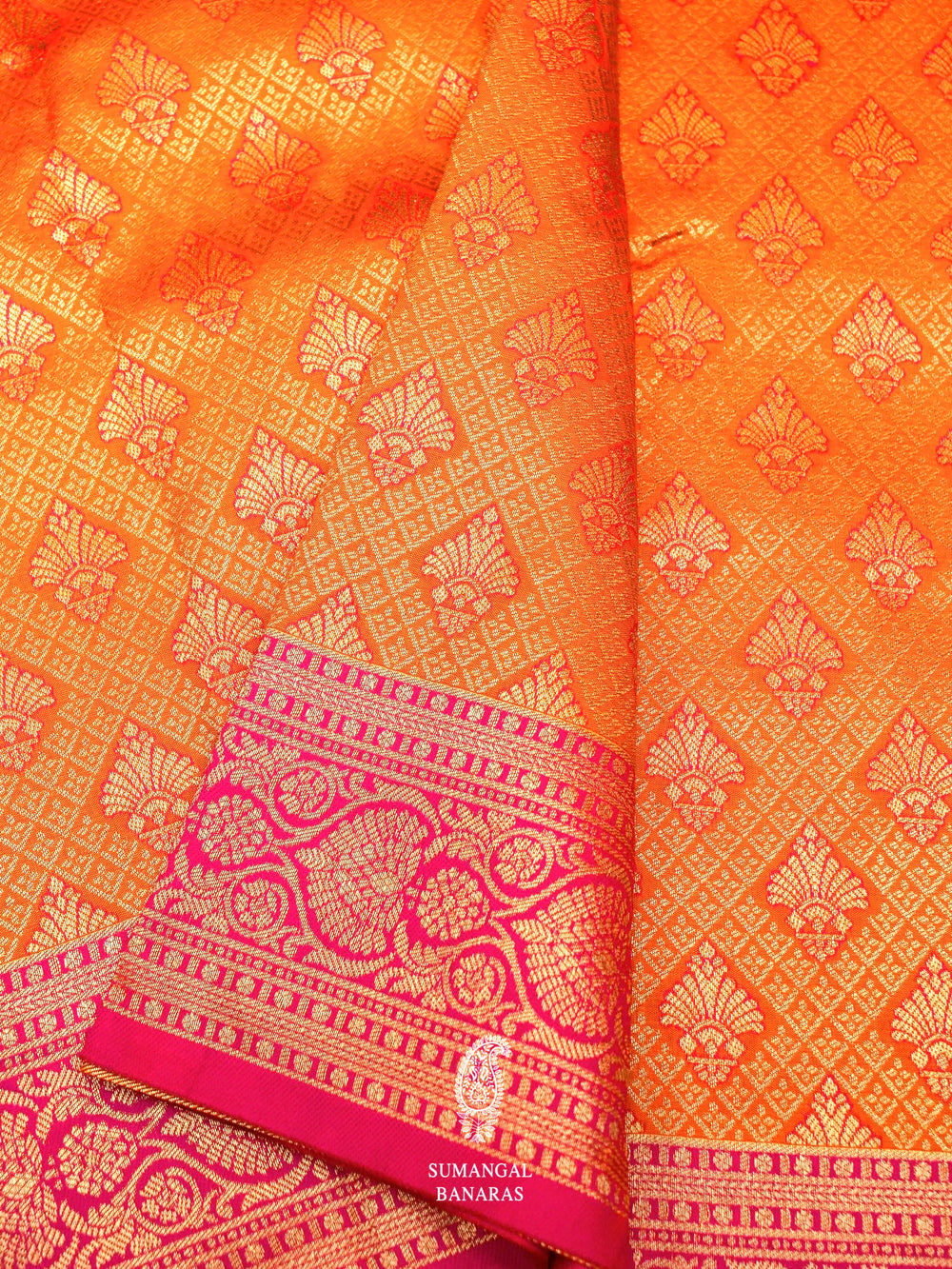 Banarasi Orange Blended  Silk Saree