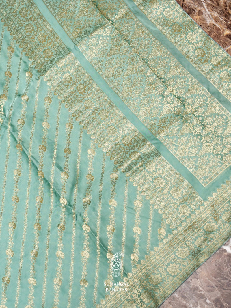 Banarasi Aqua Green Blended Crepe Katan Silk Saree