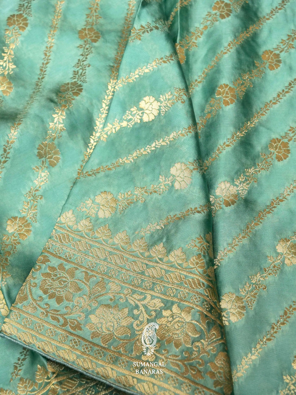 Banarasi Aqua Green Blended Crepe Katan Silk Saree