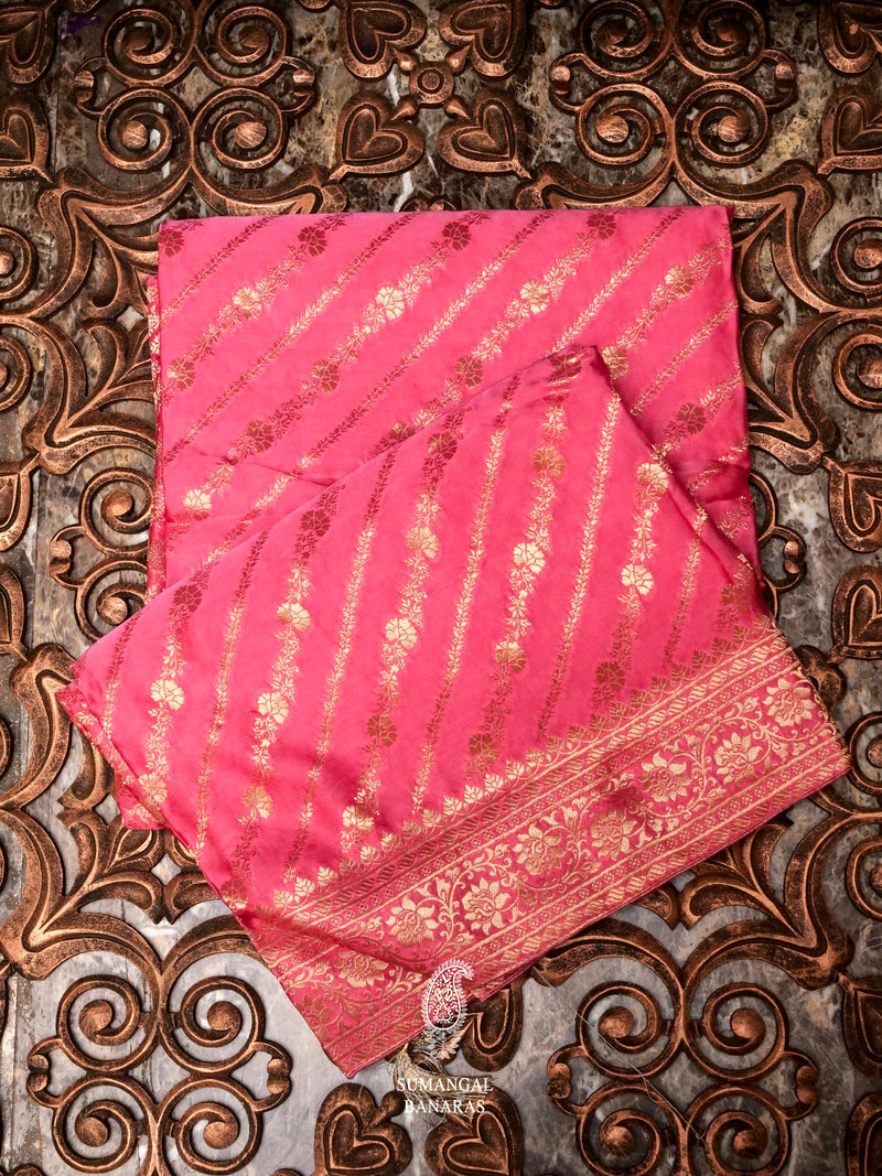 Banarasi Peach Blended Crepe Katan Silk Saree
