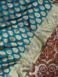 Banarasi Teal Blue Blended Silk Saree