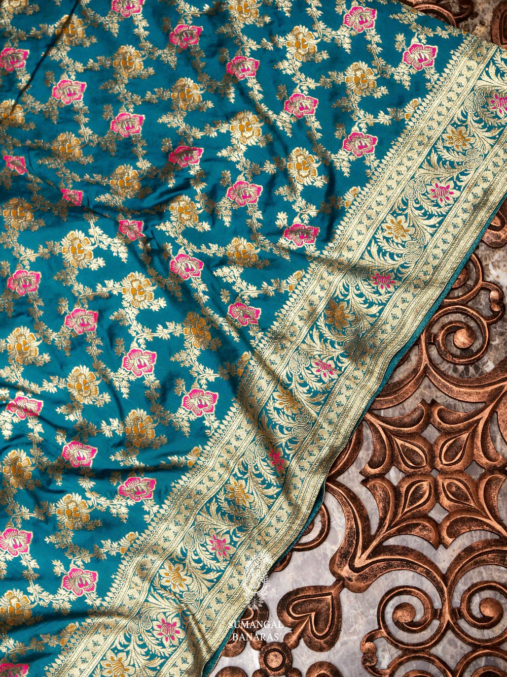 Banarasi Teal Blue Blended Katan Silk Saree