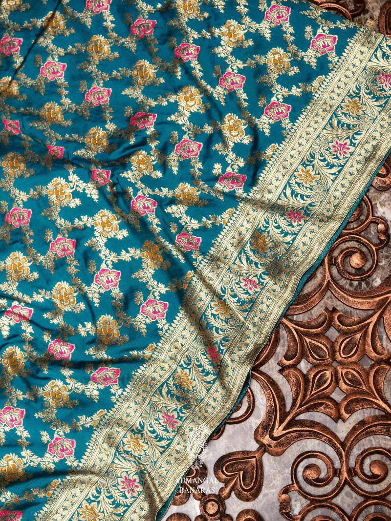 Banarasi Teal Blue Blended Katan Silk Saree