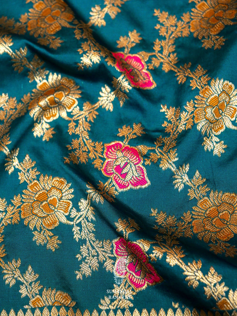 Banarasi Teal Blue Blended Katan Silk Saree
