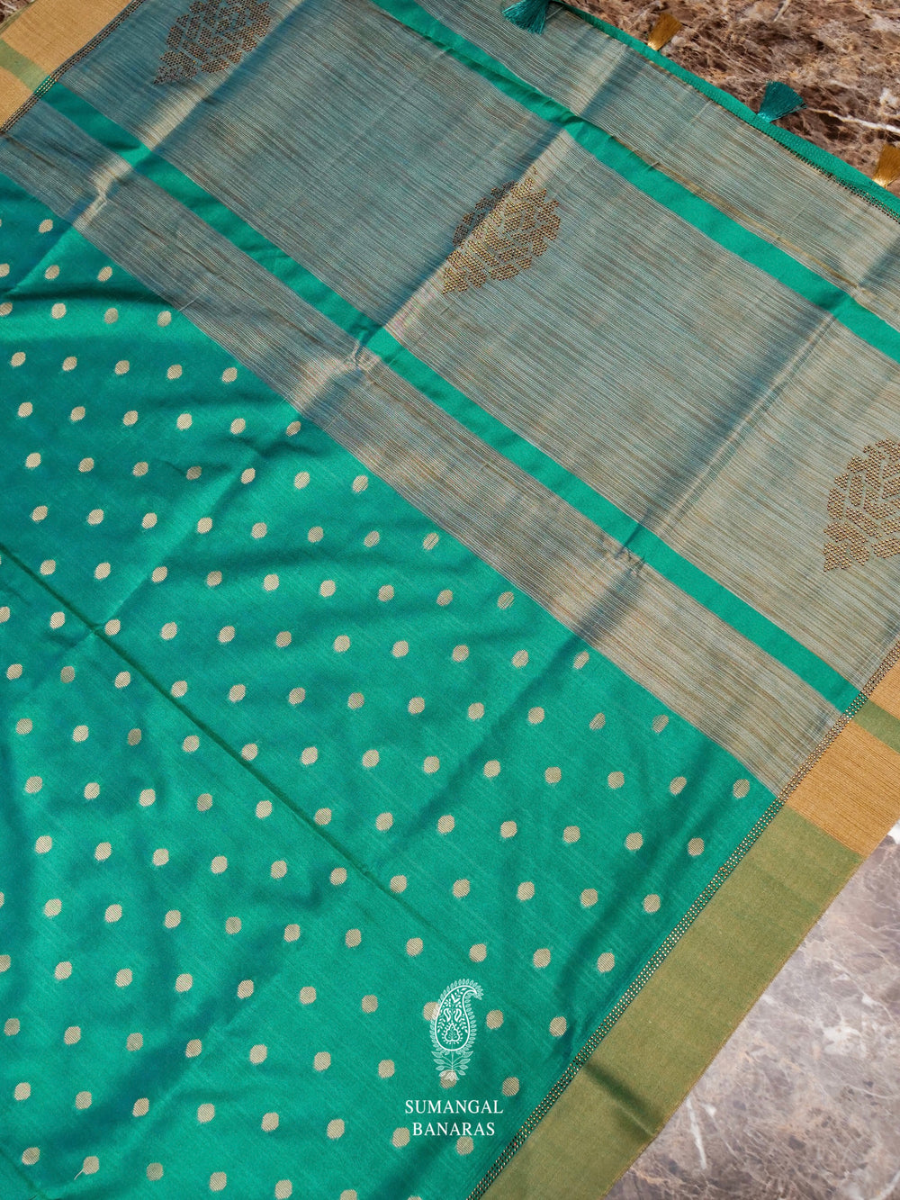 Banarasi Teal Green Blended Tussar Silk Saree