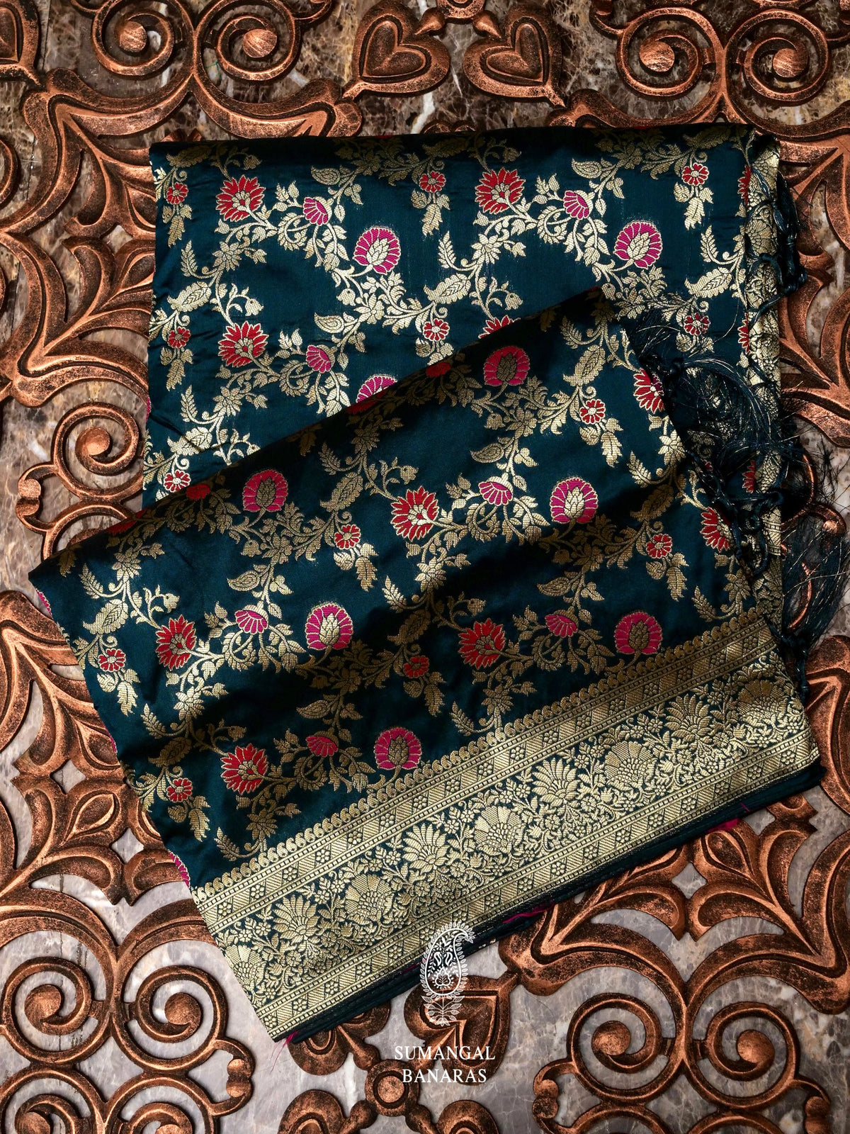 Banarasi Teal Blue Blended Silk Saree