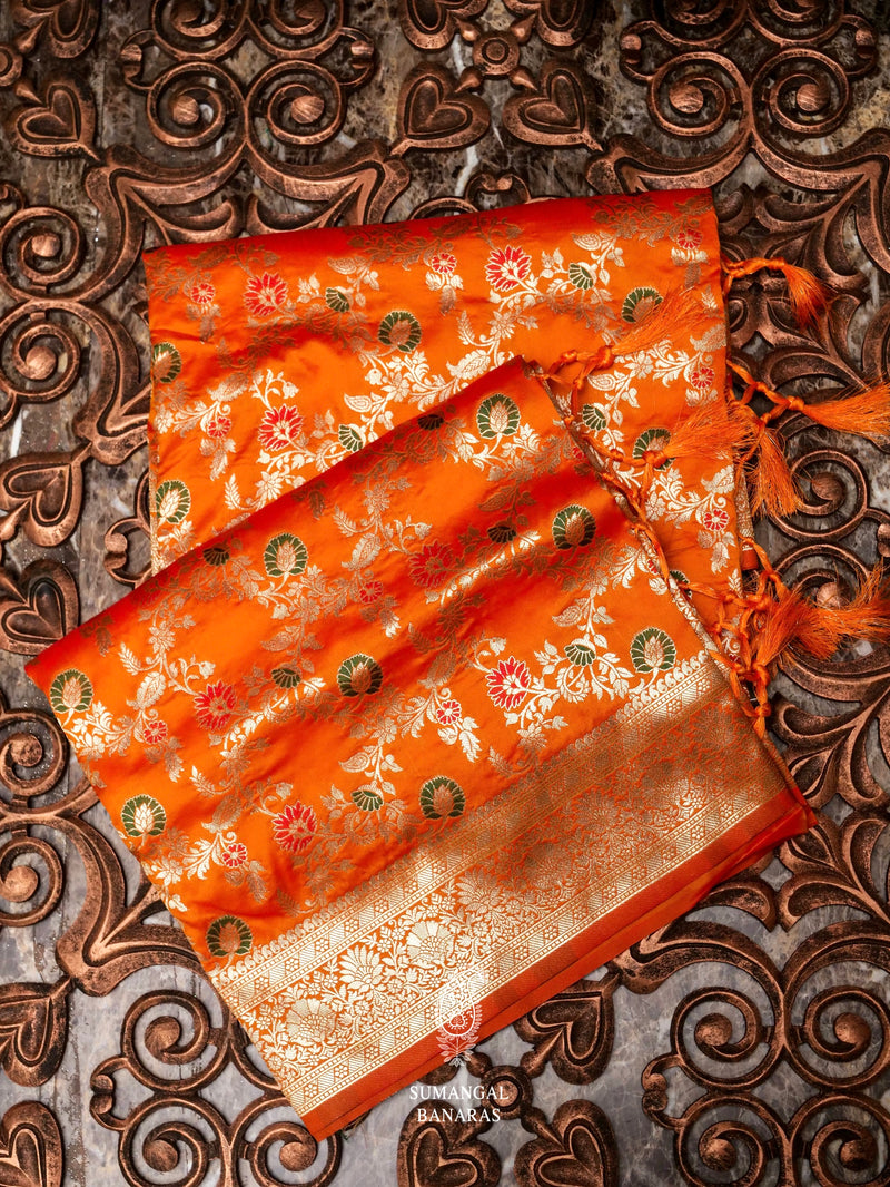 Banarasi Orange Blended Silk Saree