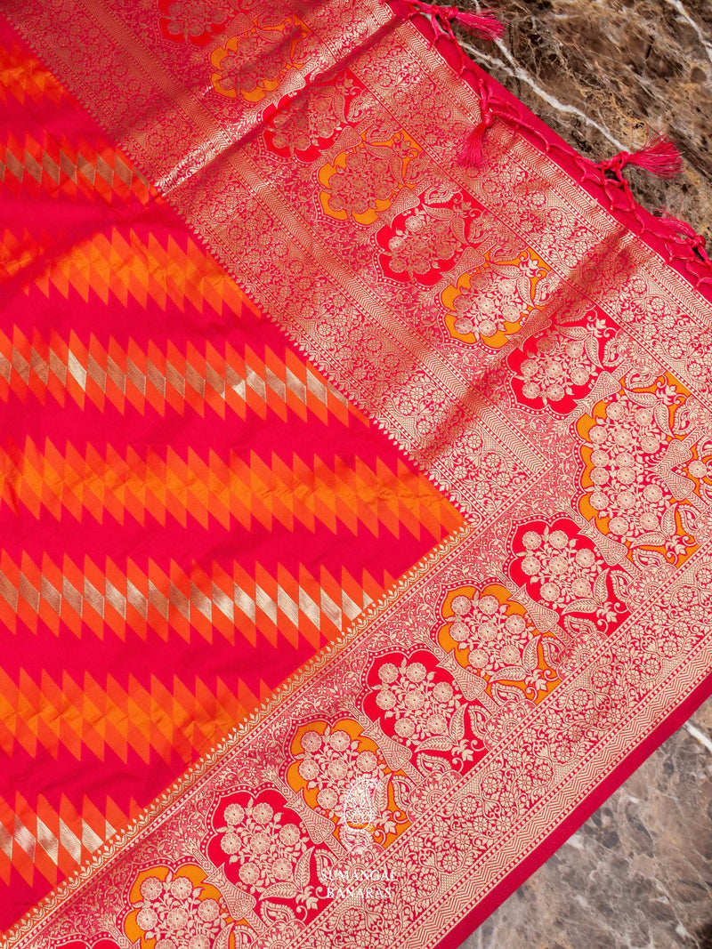 Banarasi Orange Blended Katan Silk Saree