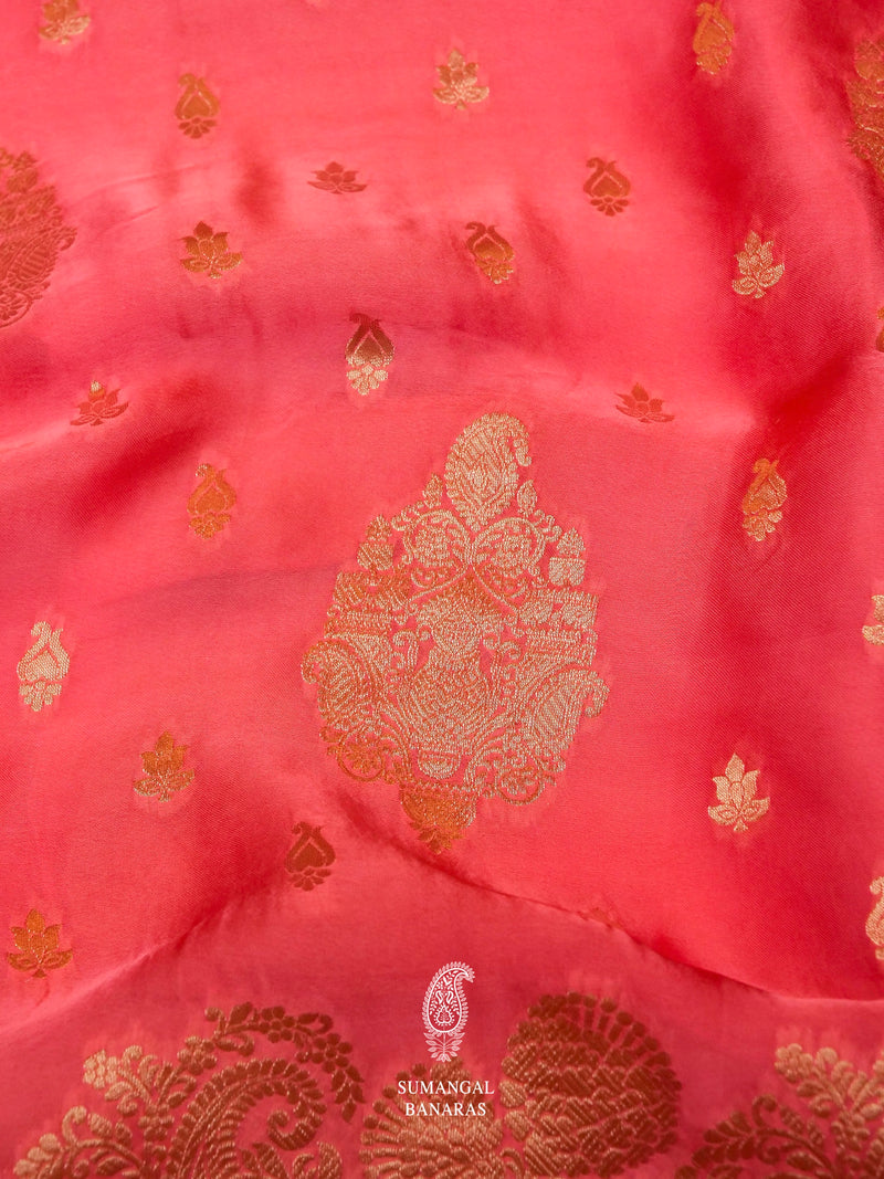 Banarasi Peach Crepe Katan Silk Saree
