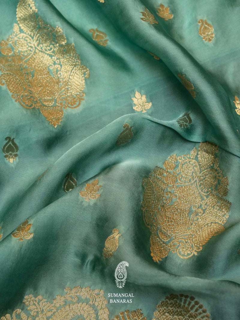 Banarasi Cadet Blue Crepe Katan Silk Saree