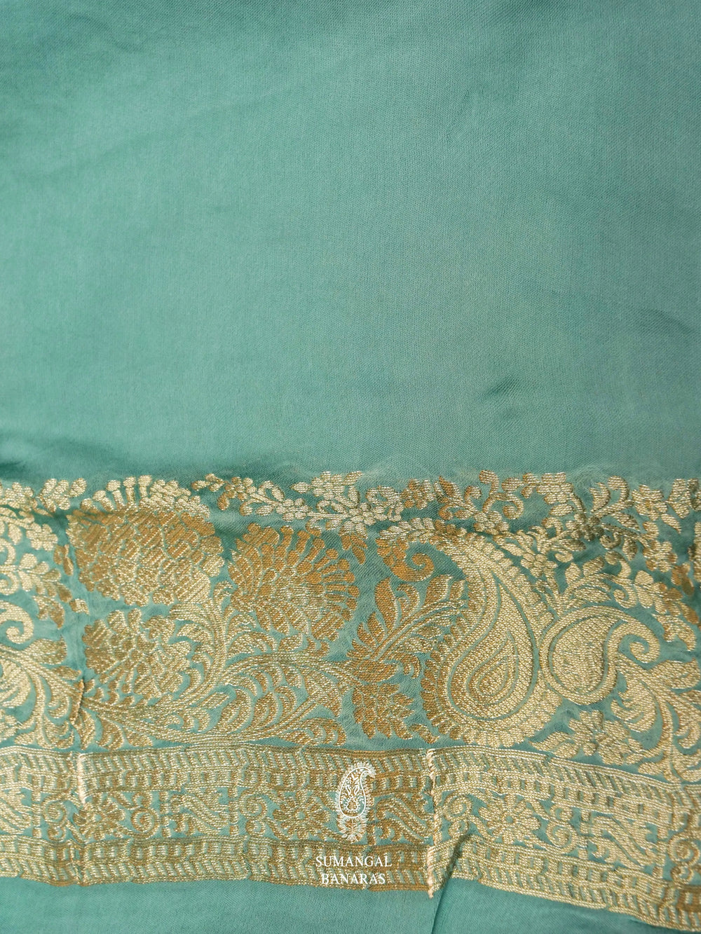 Banarasi Cadet Blue Crepe Katan Silk Saree