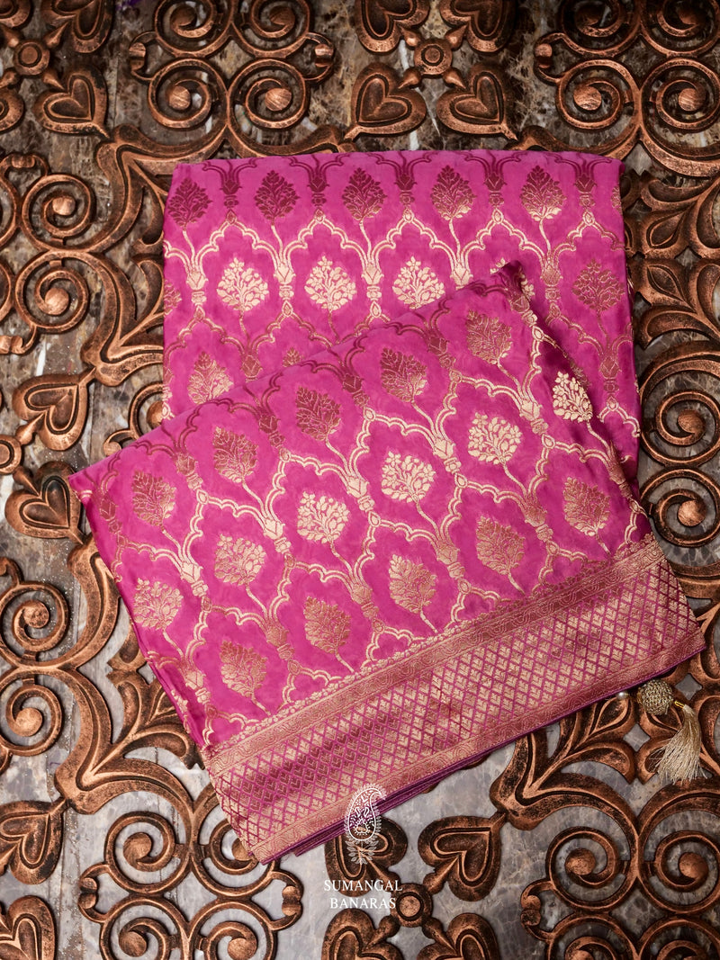 Banarasi Pink Crepe Katan Silk Saree
