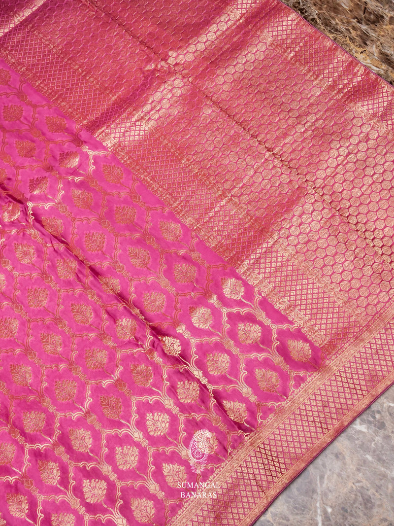 Banarasi Pink Crepe Katan Silk Saree
