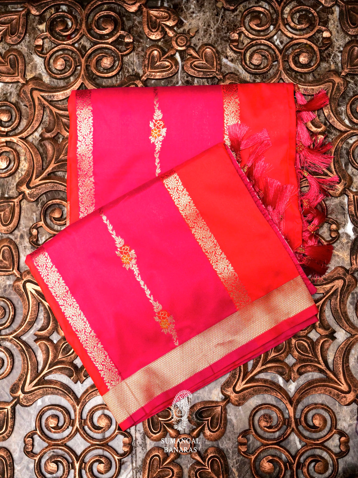Banarasi Red Blended Rangkat Silk Saree