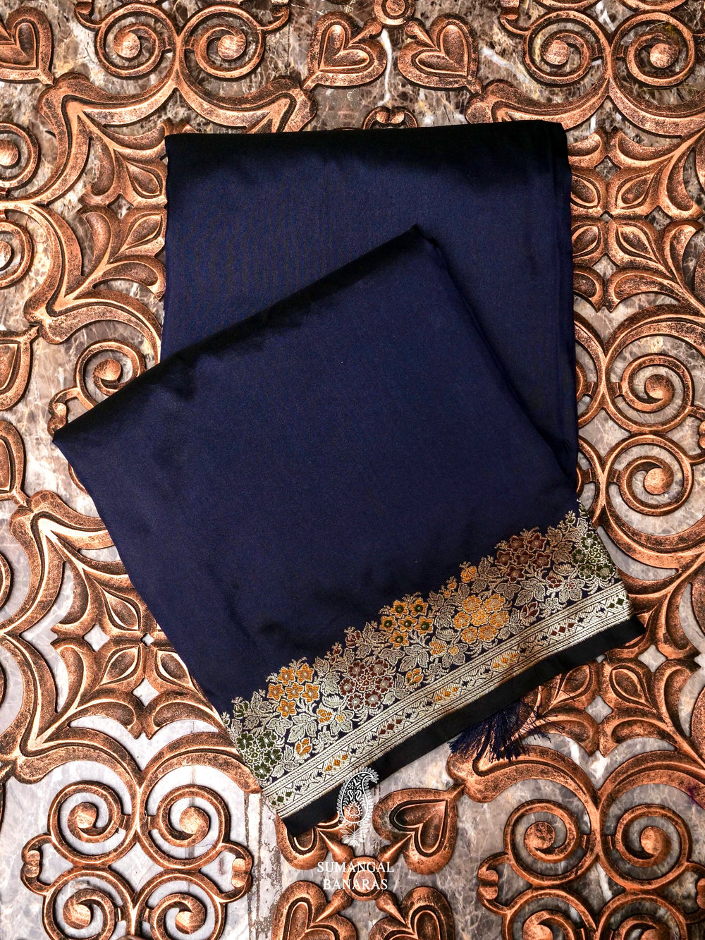 Banarasi Navy Blue Blended Silk Saree