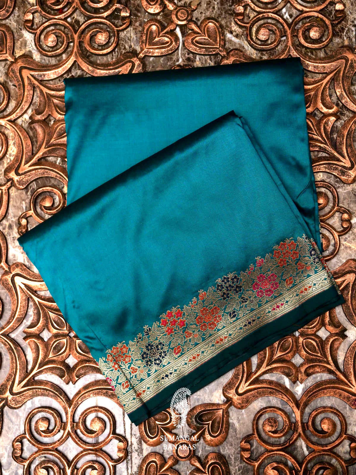 Banarasi Teal Blue Blended Silk Saree