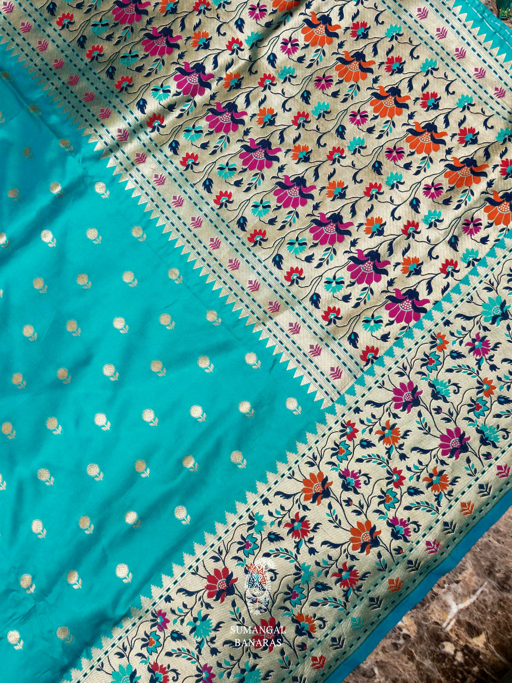 Banarasi Sky Blue Blended Silk Saree
