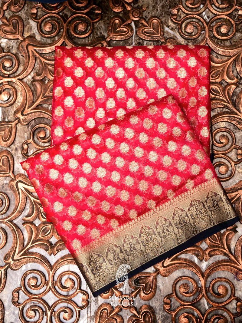 Banarasi Red Blended Organza Silk Saree