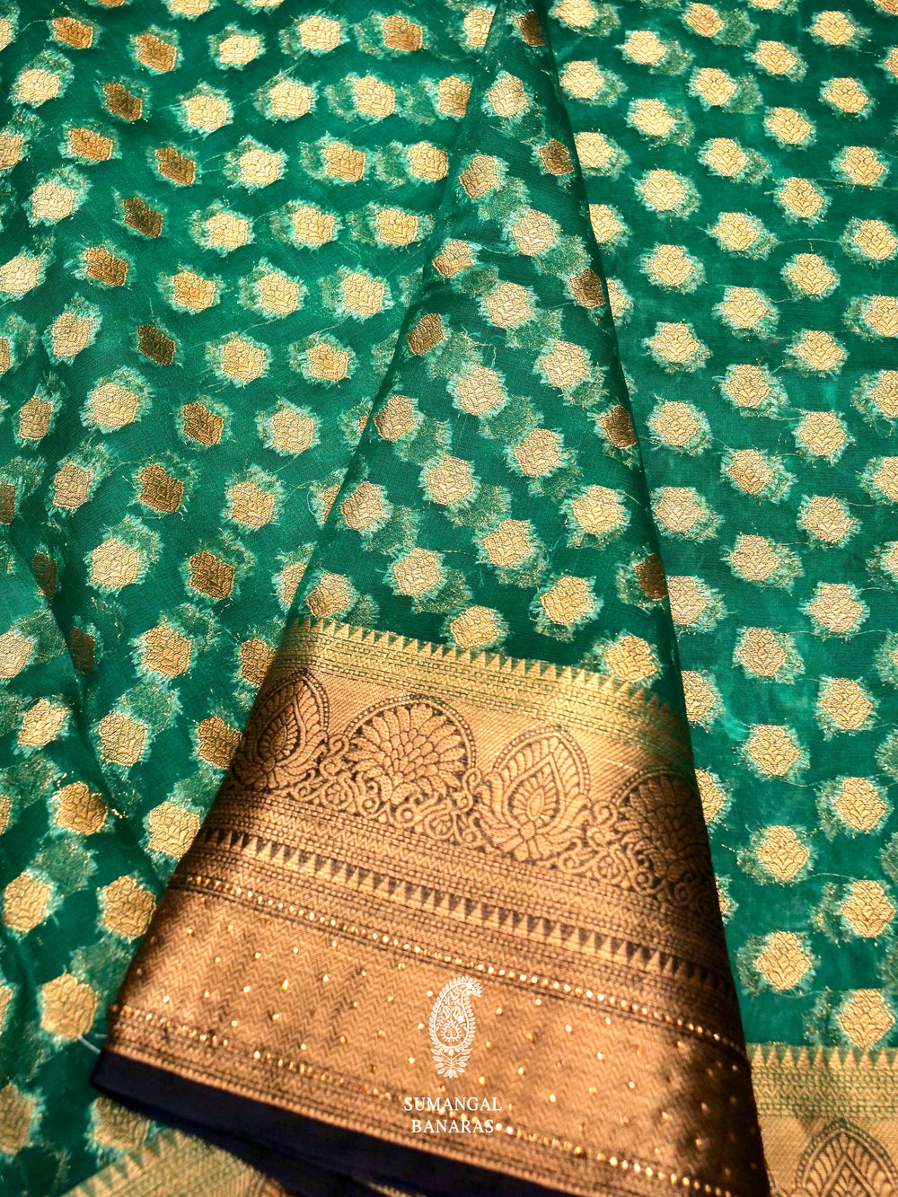 Banarasi Green Blended Organza Silk Saree
