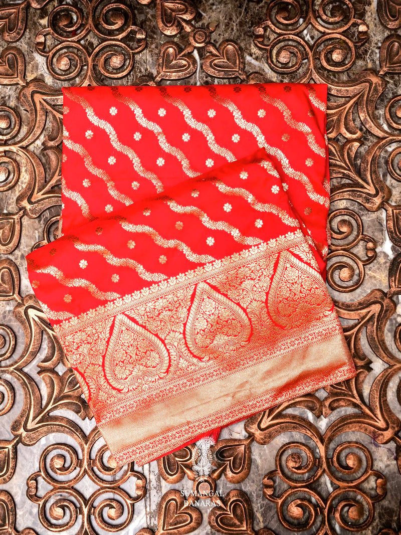 Banarasi Red Blended Moonga Silk Saree