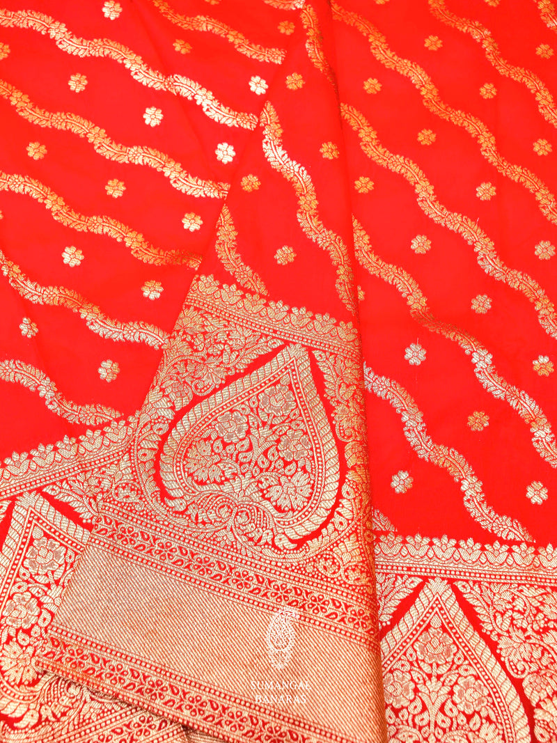 Banarasi Red Blended Moonga Silk Saree