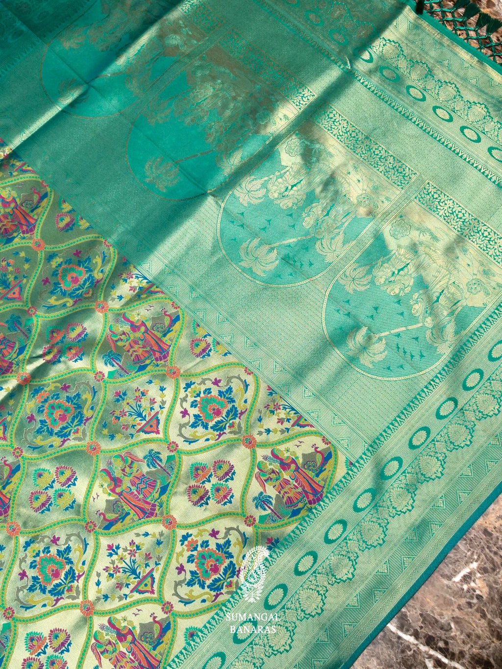 Banarasi Teal Green Blended Moonga Silk Saree