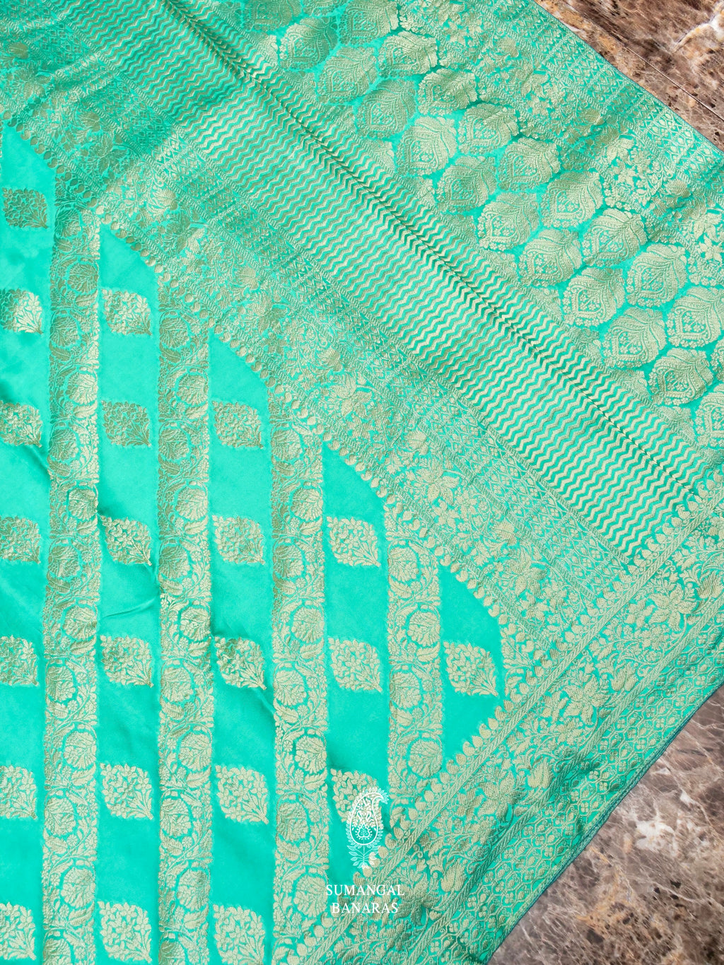 Banarasi Aqua Green Blended Moonga Silk Saree