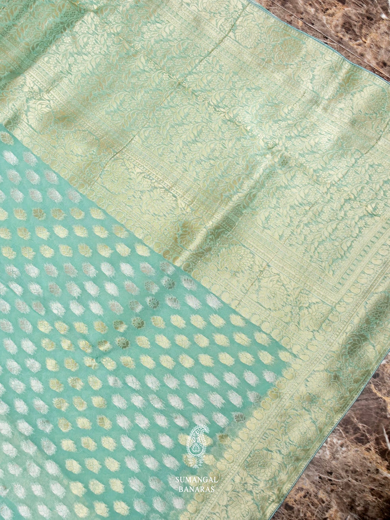 Banarasi Sea Green Blended Moonga Silk Saree