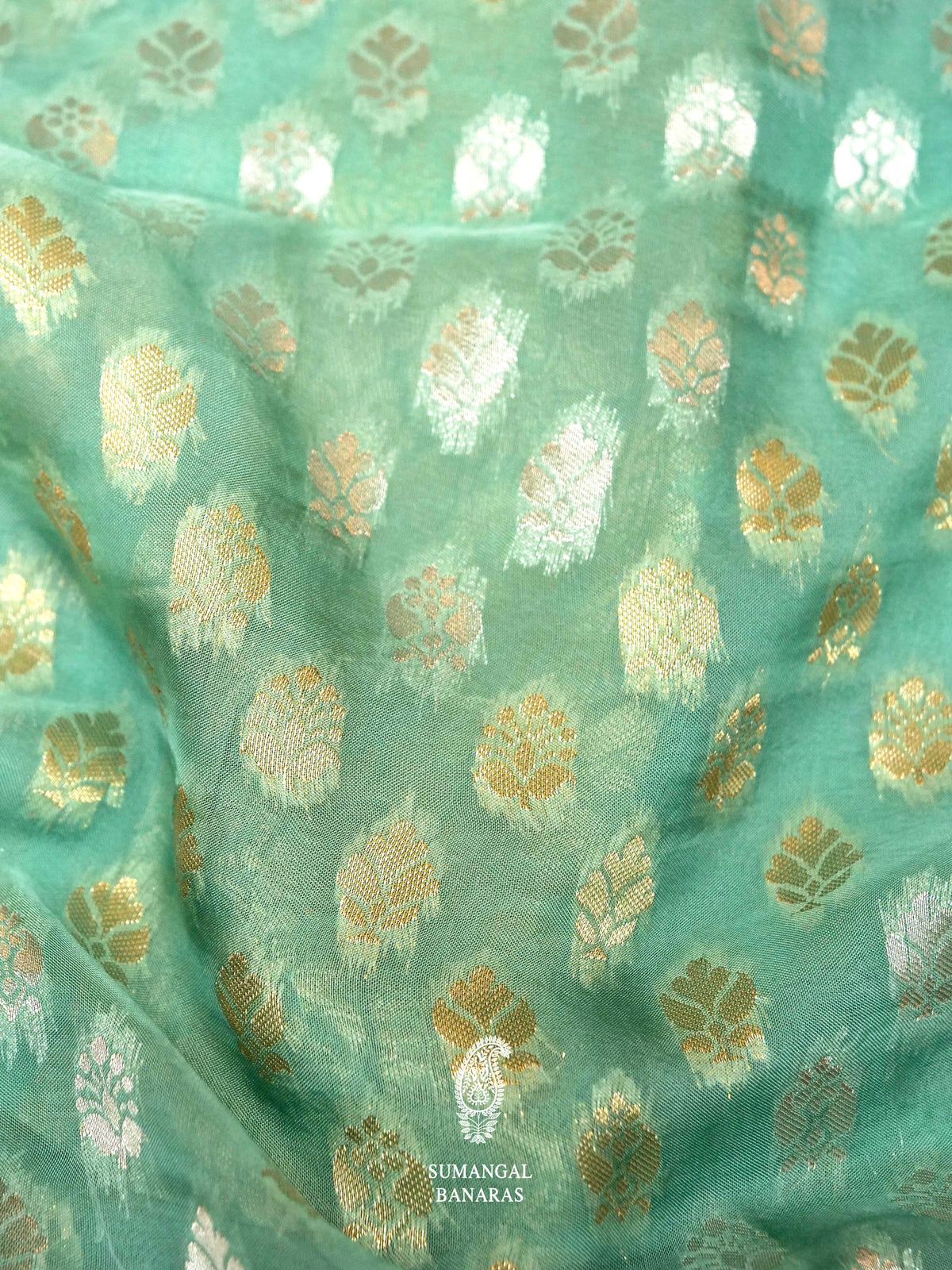 Banarasi Sea Green Blended Moonga Silk Saree