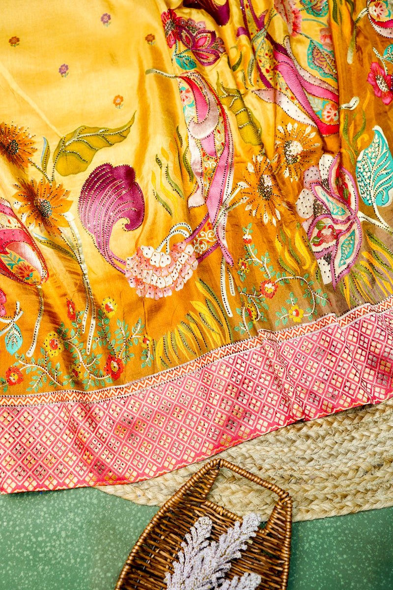 Banarasi Yellow Blended Moonga Silk Saree