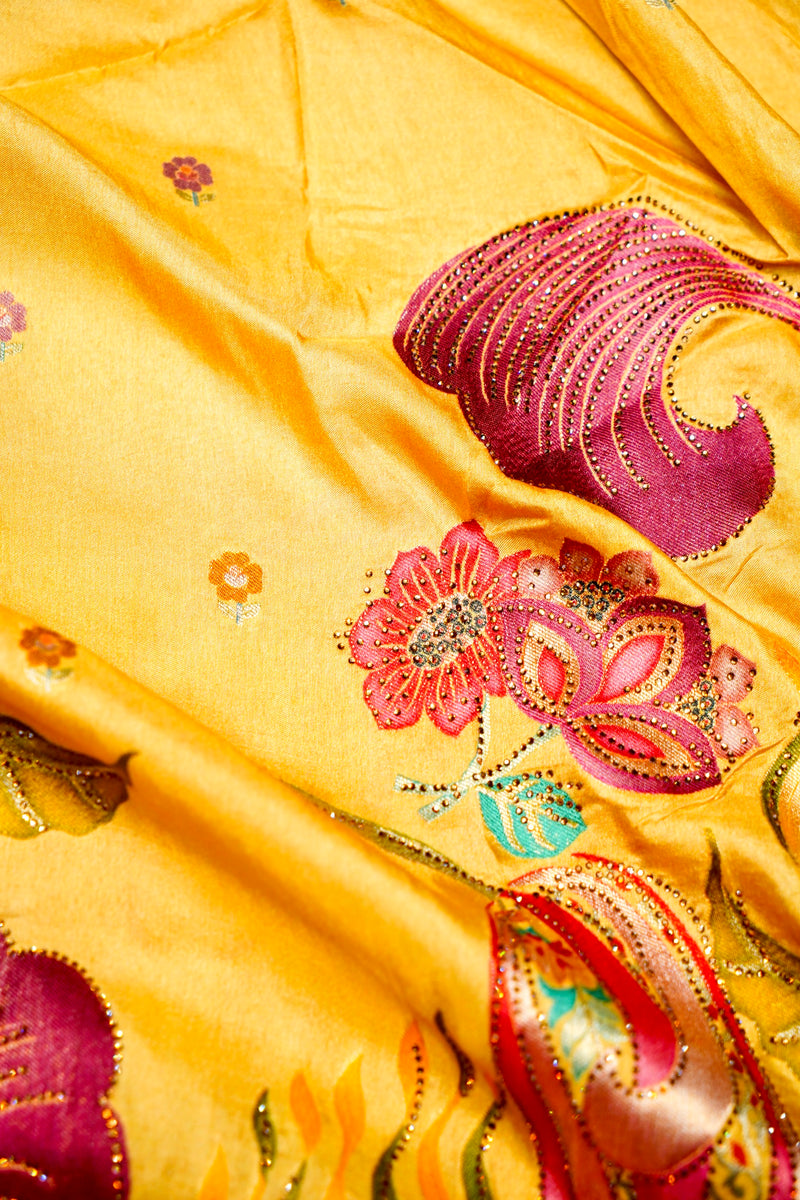 Banarasi Yellow Blended Moonga Silk Saree