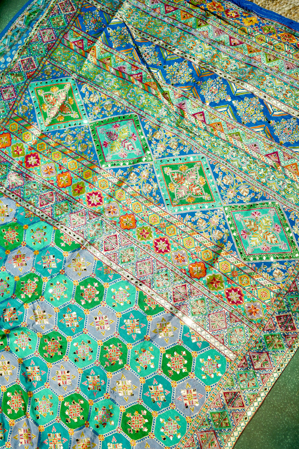 Banarasi Multi Green Blended Moonga Silk Saree