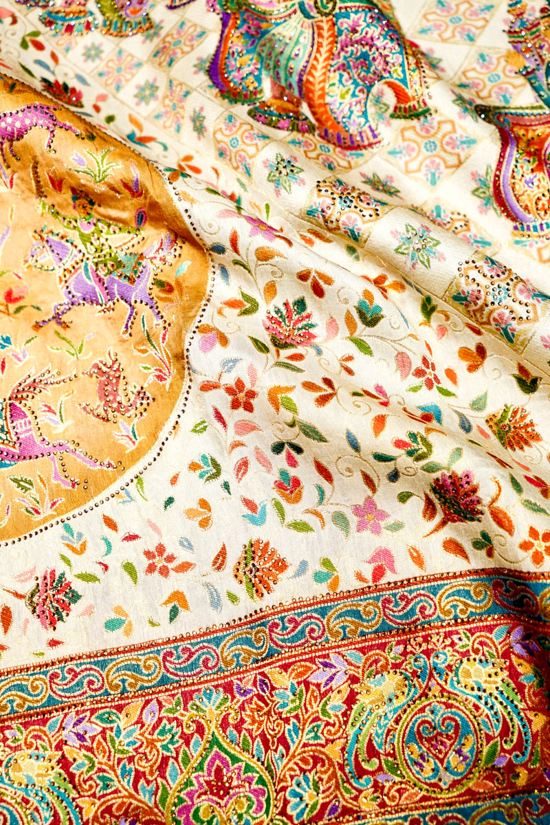 Banarasi Off White Blended Moonga Silk Saree